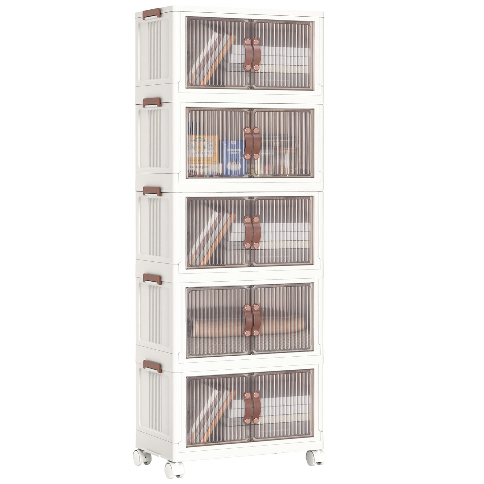 HOOBRO White 11 Gal Plastic StorageBins with Lid, Collapsible with Wheels and Multiple Tiers for Closet Organization, Ideal for Bedroom Storage