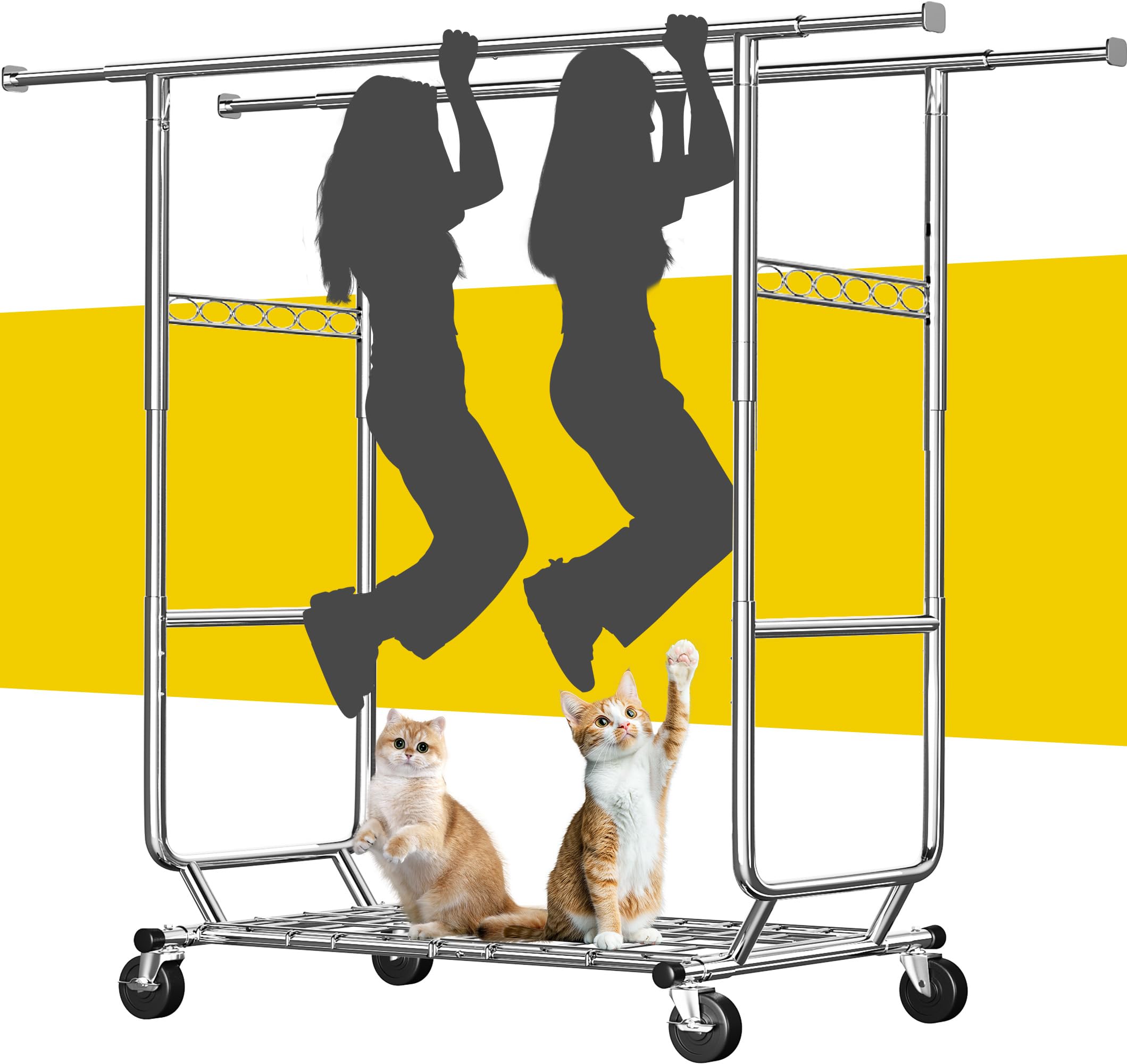 Raybee Clothes Rack Load 630 LBS, Heavy Duty Clothes Rack, Rolling Clothing Racks for Hanging Clothes with Wheels, Adjustable & Commercial Garment Rack, 22" D x 75" W x 68" H