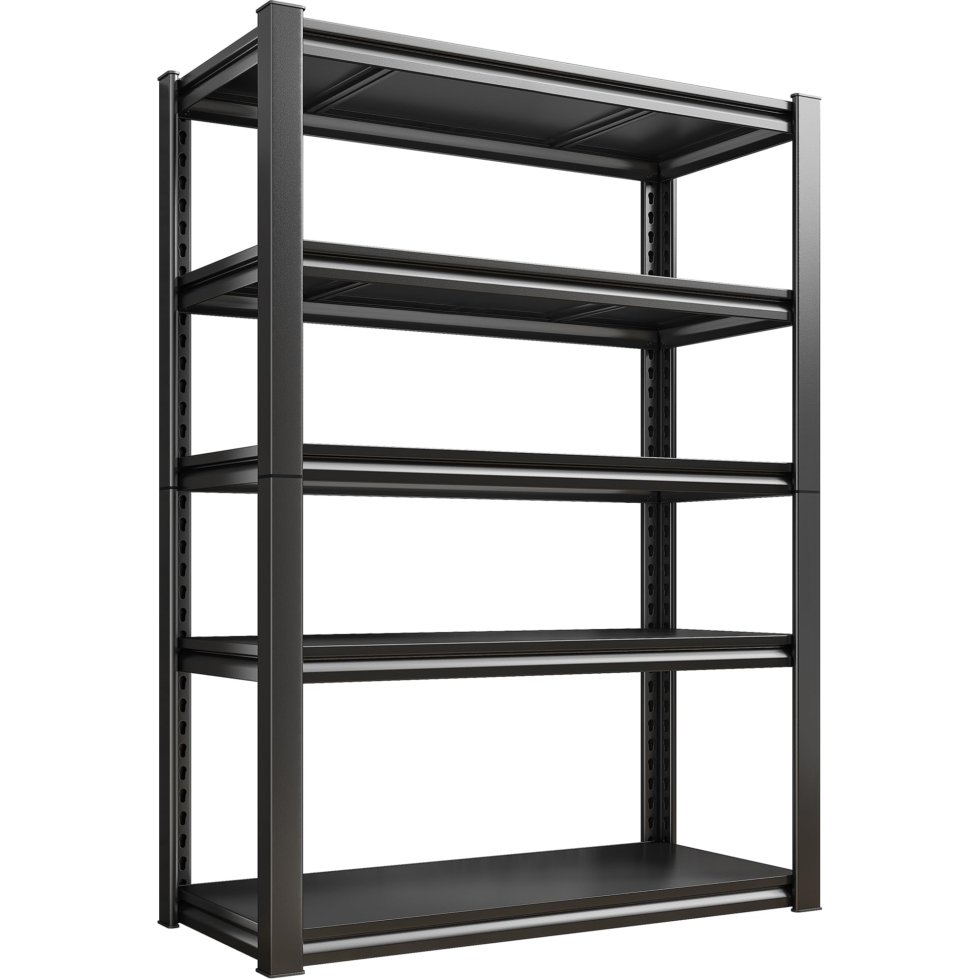 Raybee Heavy Duty Storage Shelves for Garage and Basement, 5-Tier Adjustable, 2000LBS Capacity, Black, 72" H x 31.5" W x 16.5" D  
RaybeeGarage Shelving System, 5-Tier Adjustable, 2000LBS Load Capacity, Metal Pantry Shelves, Black, 72" H x 31.5" W x 16.5" 
