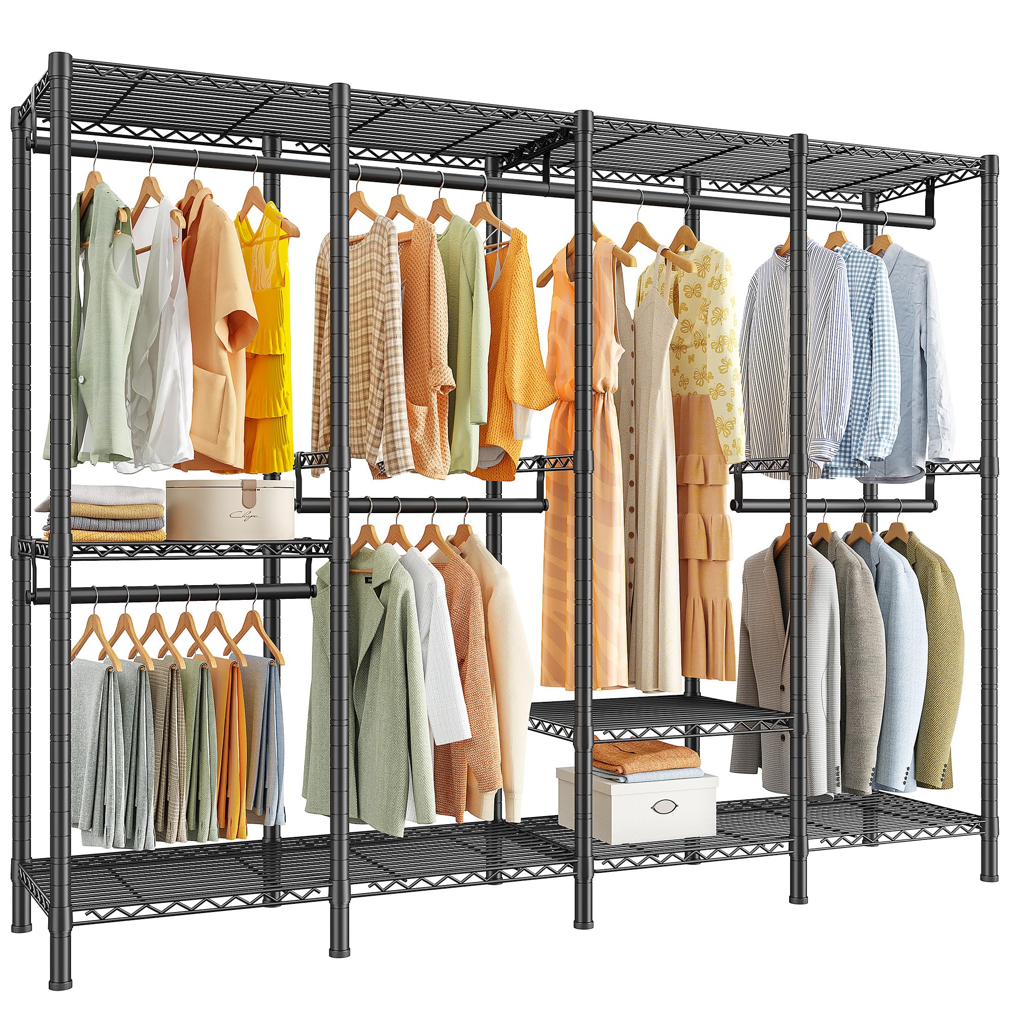 Raybee Heavy Duty Clothes Rack for Hanging Clothes, Maximum 1150lbs Load Capacity, Perfect for Laundry Room, Durable Black Shelving Unit, 76W x 77H x 18D
